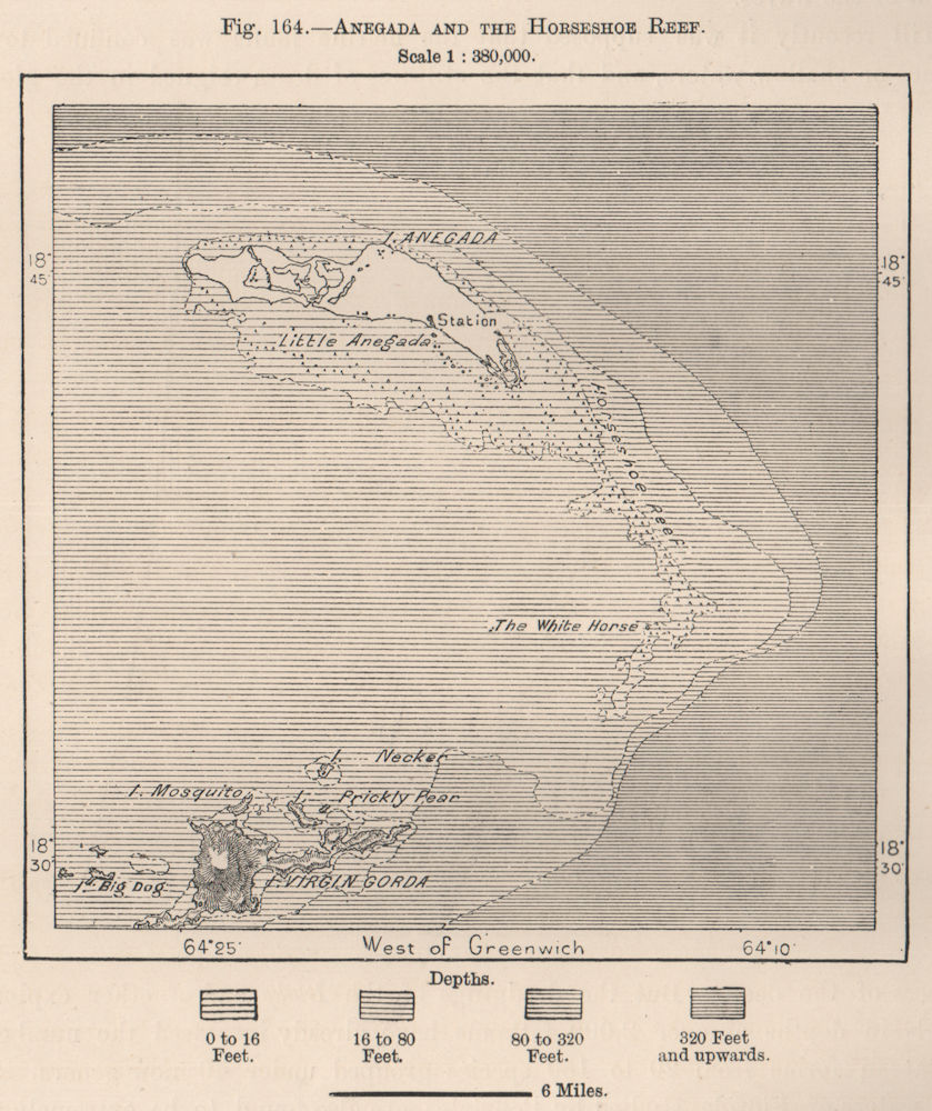 Anegada and the Horseshoe Reef. Virgin Islands 1885 old antique map plan chart