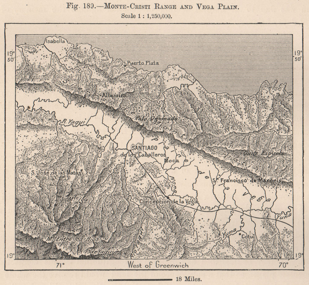 Monte Cristi Range and Vega plain. Dominican Republic. Hispaniola 1885 old map