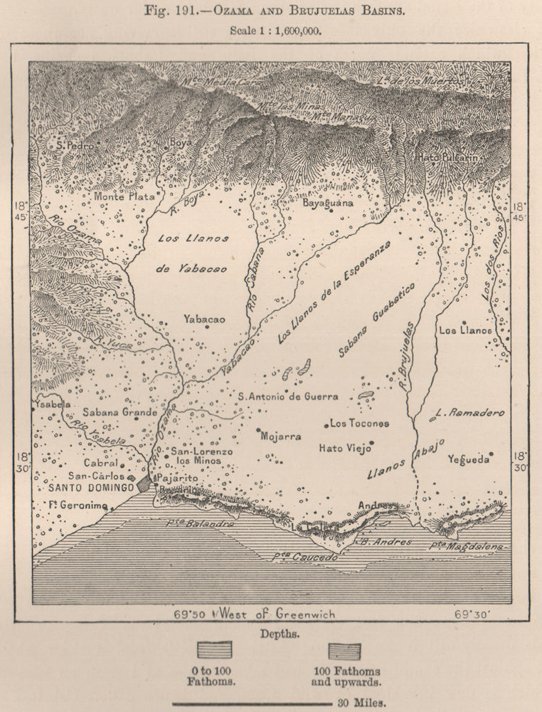Associate Product Ozama and Brujuelas Basins. Dominican Republic. Hispaniola 1885 old map