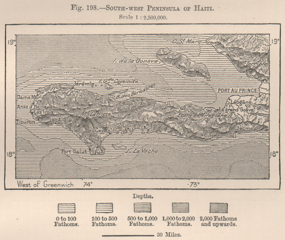South-West Peninsula of Haiti. Hispaniola 1885 old antique map plan chart