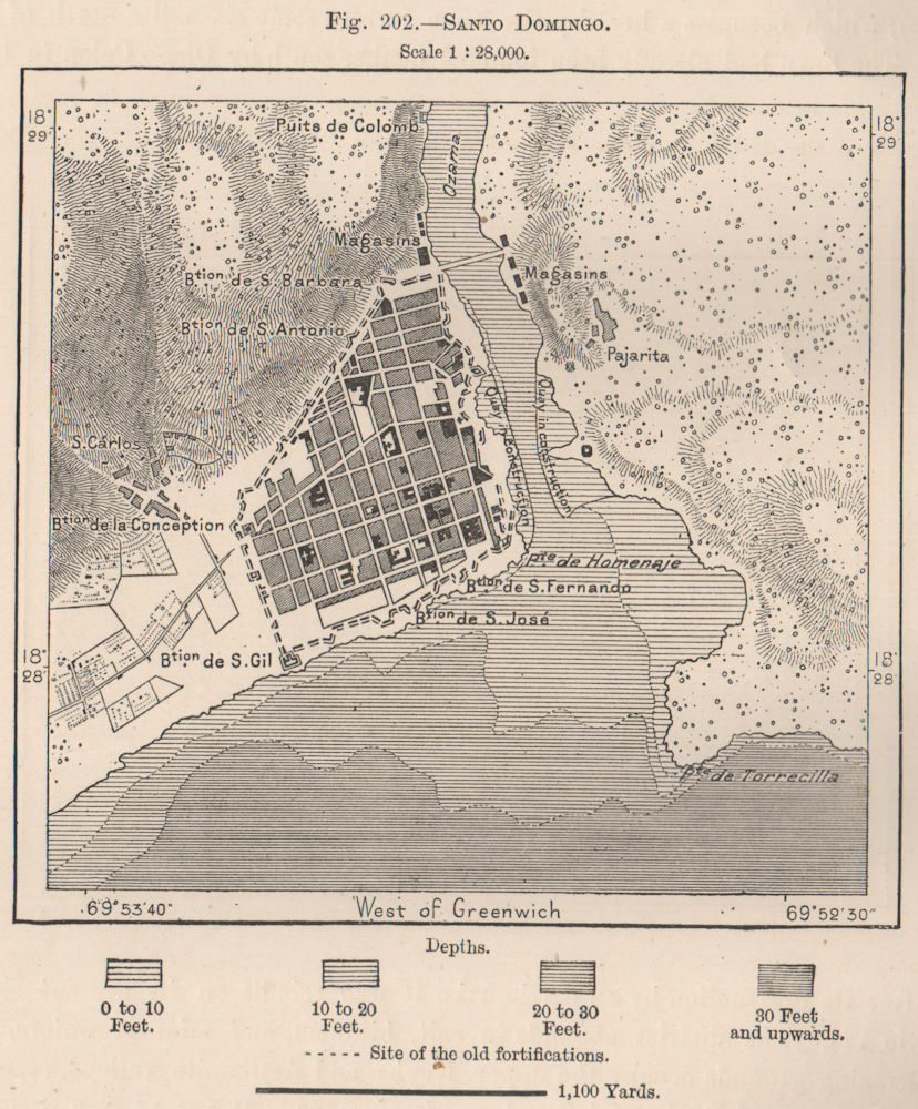 Santo Domingo. Dominican Republic. Hispaniola 1885 old antique map plan chart