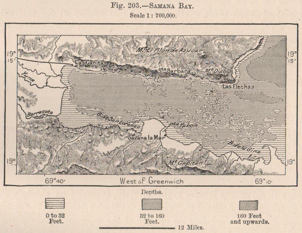 Samana Bay. Dominican Republic. Hispaniola 1885 old antique map plan chart