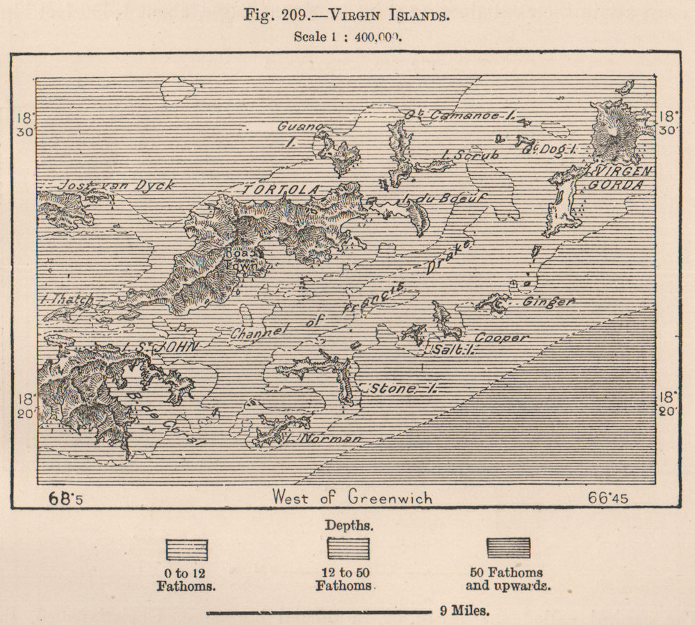 Virgin Islands 1885 old antique vintage map plan chart