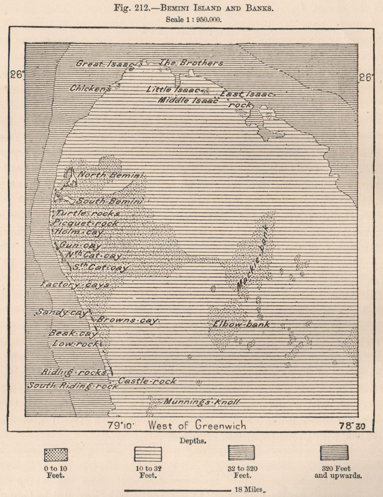 Bimini Island and Banks. Bahamas 1885 old antique vintage map plan chart