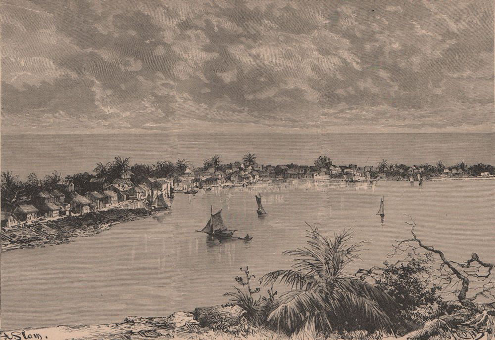 General view of Hopetown, Abaco Island. Bahamas 1885 old antique print picture