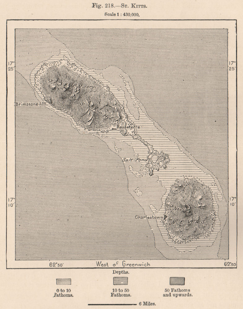 St. Kitts. West Indies. The Lesser Antilles 1885 old antique map plan chart