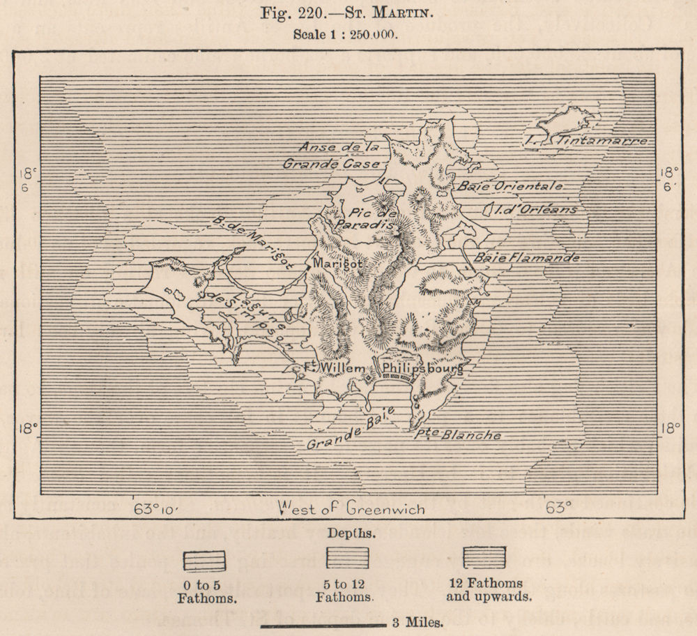 St. Martin. West Indies. The Lesser Antilles 1885 old antique map plan chart