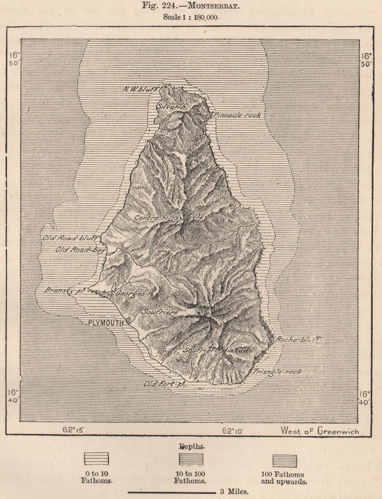 Montserrat. West Indies. The Lesser Antilles 1885 old antique map plan chart