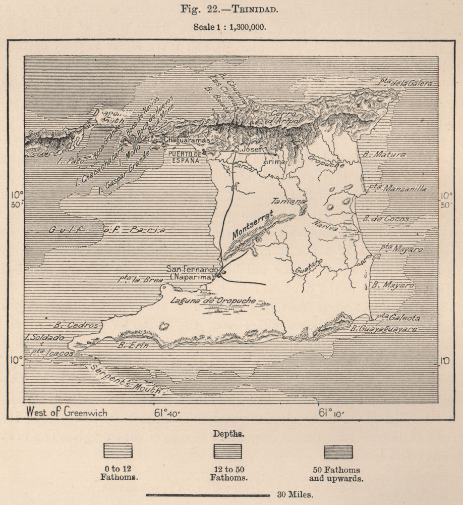 Trinidad. Trinidad and Tobago 1885 old antique vintage map plan chart