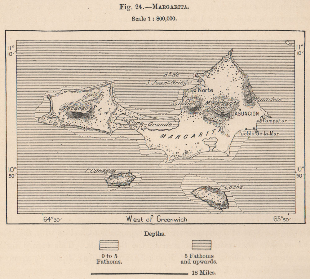 Isla Margarita. Venezuela 1885 old antique vintage map plan chart