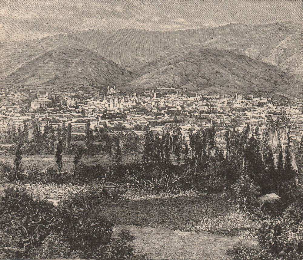 Caracas; view taken above the Guaire. Venezuela 1885 old antique print picture