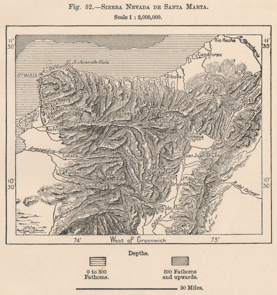 Associate Product Sierra Nevada de Santa Marta. Colombia 1885 old antique vintage map plan chart
