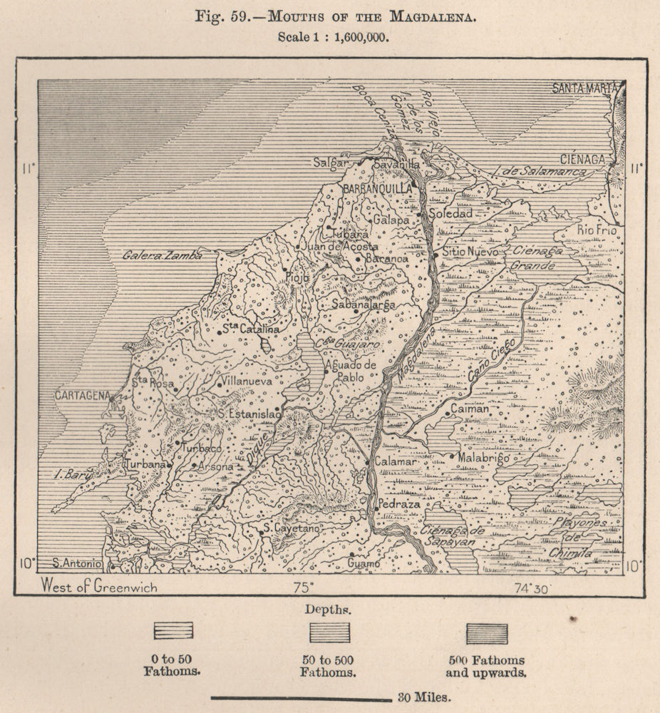 Associate Product Magdalena mouths.Cartagena Barbanquilla Santa Marta Cienaga.Colombia 1885 map