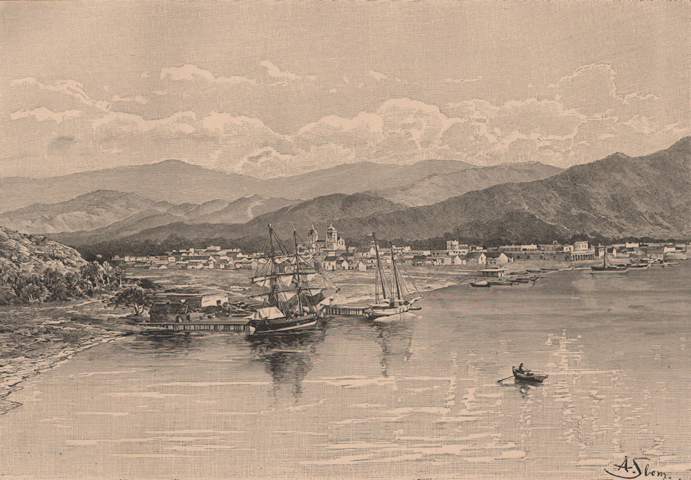 Santa Marta - View from the North. Colombia 1885 old antique print picture