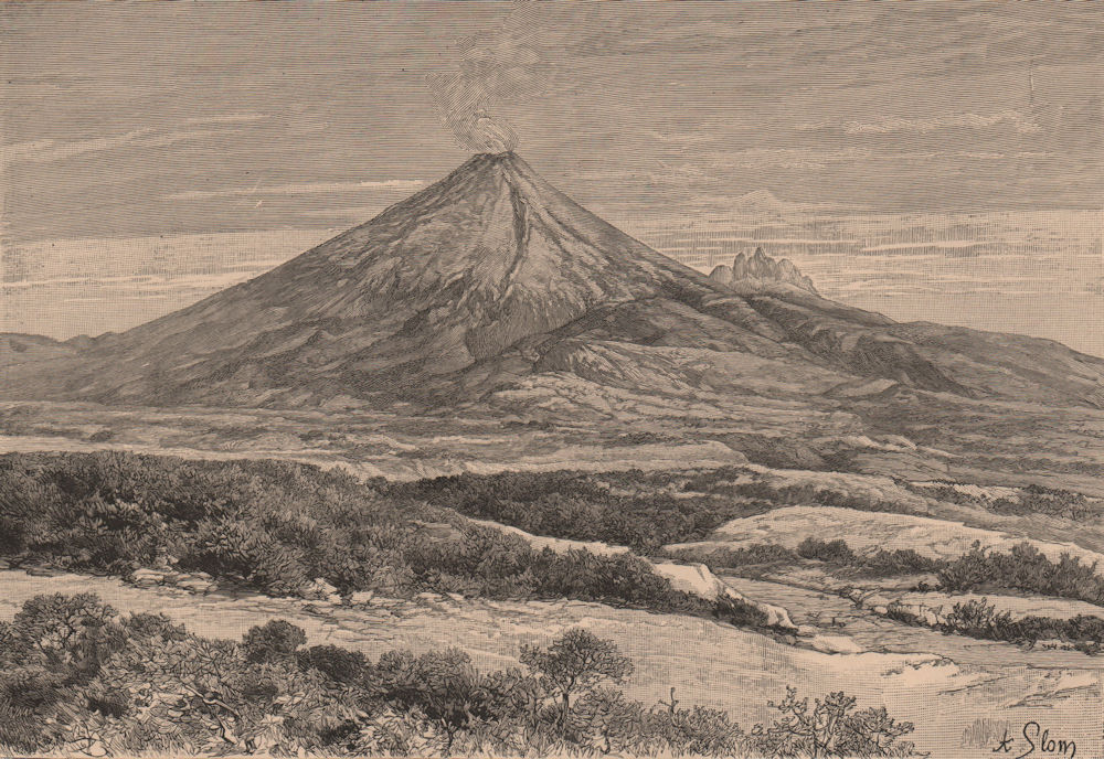 West view of Cotopaxi, taken near Santa Ana de Tuipullo. Ecuador 1885 print