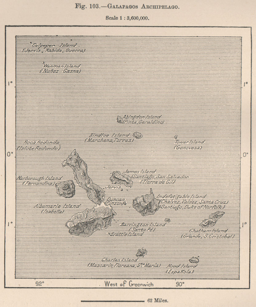 Galapagos Archipelago. Ecuador. The Galapagos Islands 1885 old antique map