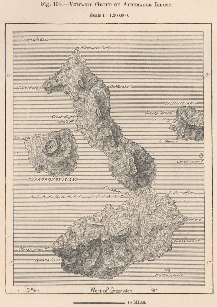 Associate Product Volcanic group of Albemarle(isabela)Island.Ecuador.Galapagos Islands 1885 map