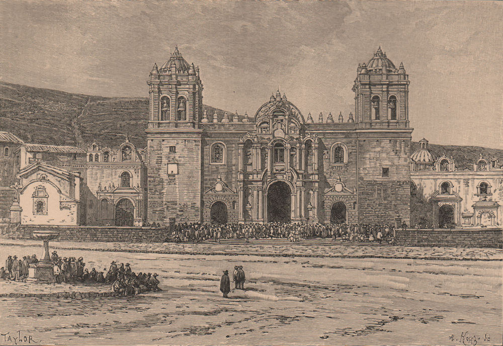 Cathedral of Cuzco/Cusco. Peru 1885 old antique vintage print picture