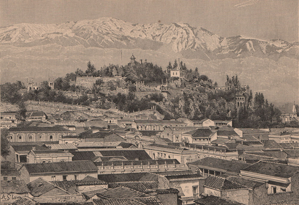 Associate Product Santiago - View taken opposite the Cerro Santa Lucia. Chile 1885 old print