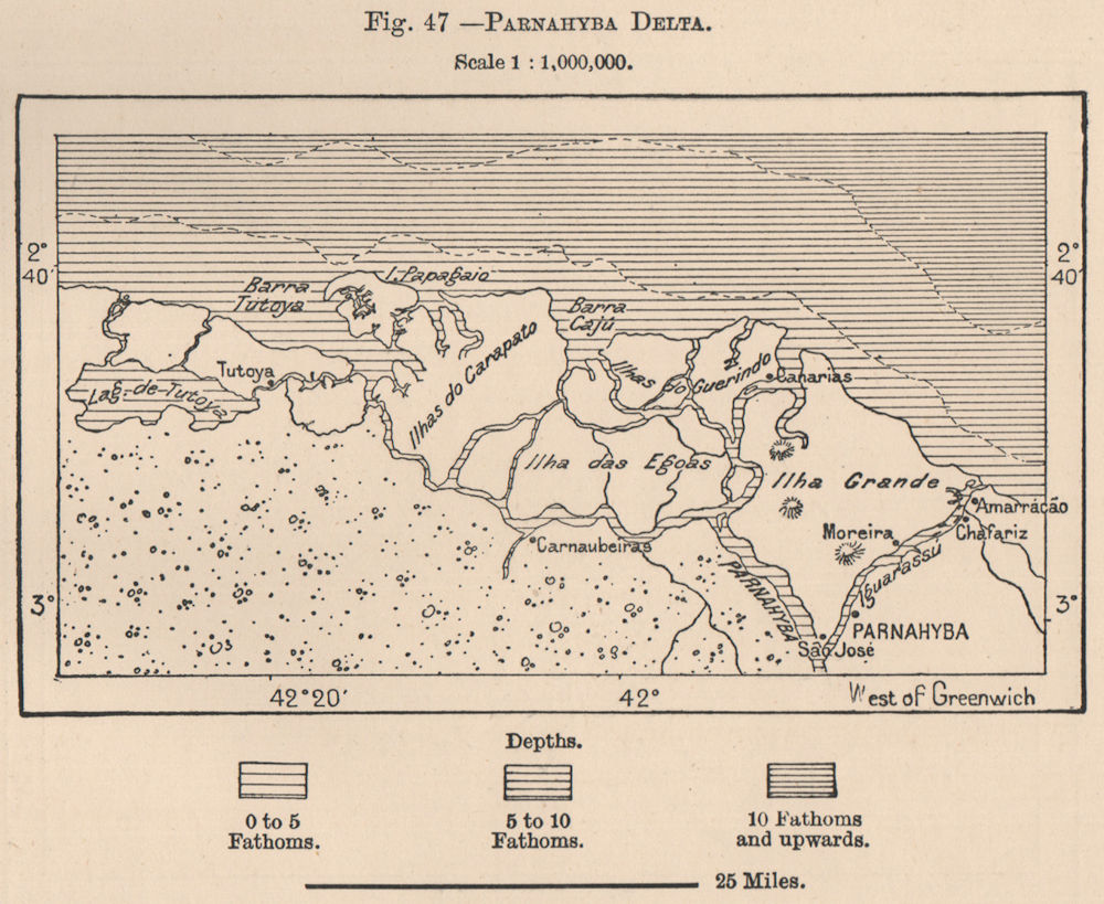 Parnaiba Delta. Ilha Grande. Brazil 1885 old antique vintage map plan chart