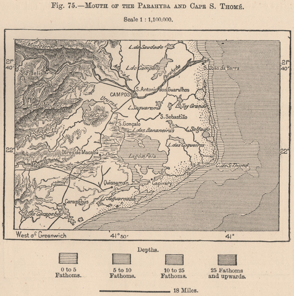 Associate Product Mouth of the Paraiba and Cape/Cabo de São Tomé. Sao Tome. Brazil 1885 old map
