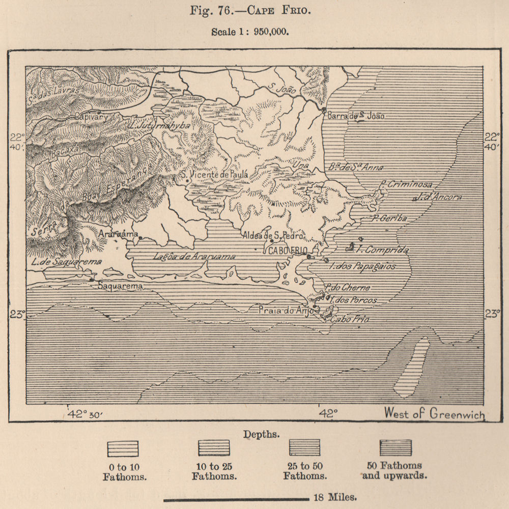 Associate Product Cape/Cabo Frio. Rio de Janeiro, Brazil. Paraiba basin 1885 old antique map