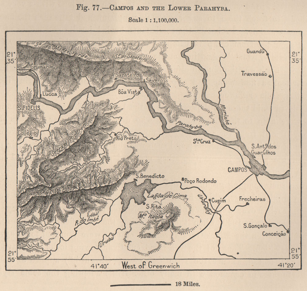 Associate Product Campos dos Goytacazes and the lower Paraiba. Rio de Janeiro. Brazil 1885 map
