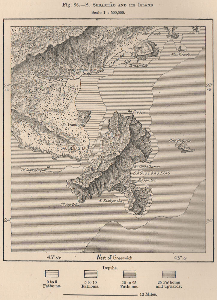 Sao Sebastião & Ilhabela island. Sao Paolo. Brazil 1885 old antique map chart