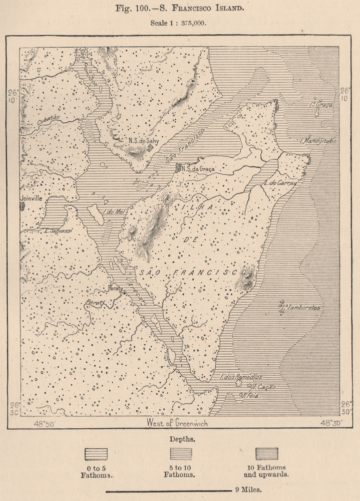 Associate Product Ilha de São Francisco do Sul Island.Joinville.Brazil.Santa Catarina 1885 map