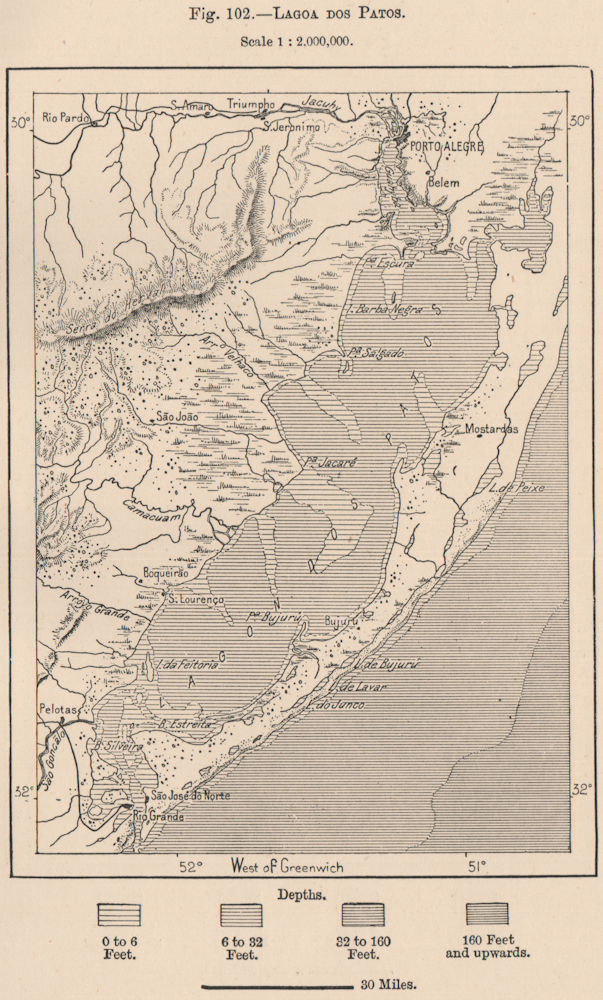 Lagoa dos Patos. Rio Grande do Sul. Brazil 1885 old antique map plan chart