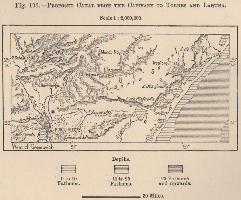 Associate Product Proposed Capivari river to Torres & Laguna canal.Porto Alegre.Brazil 1885 map