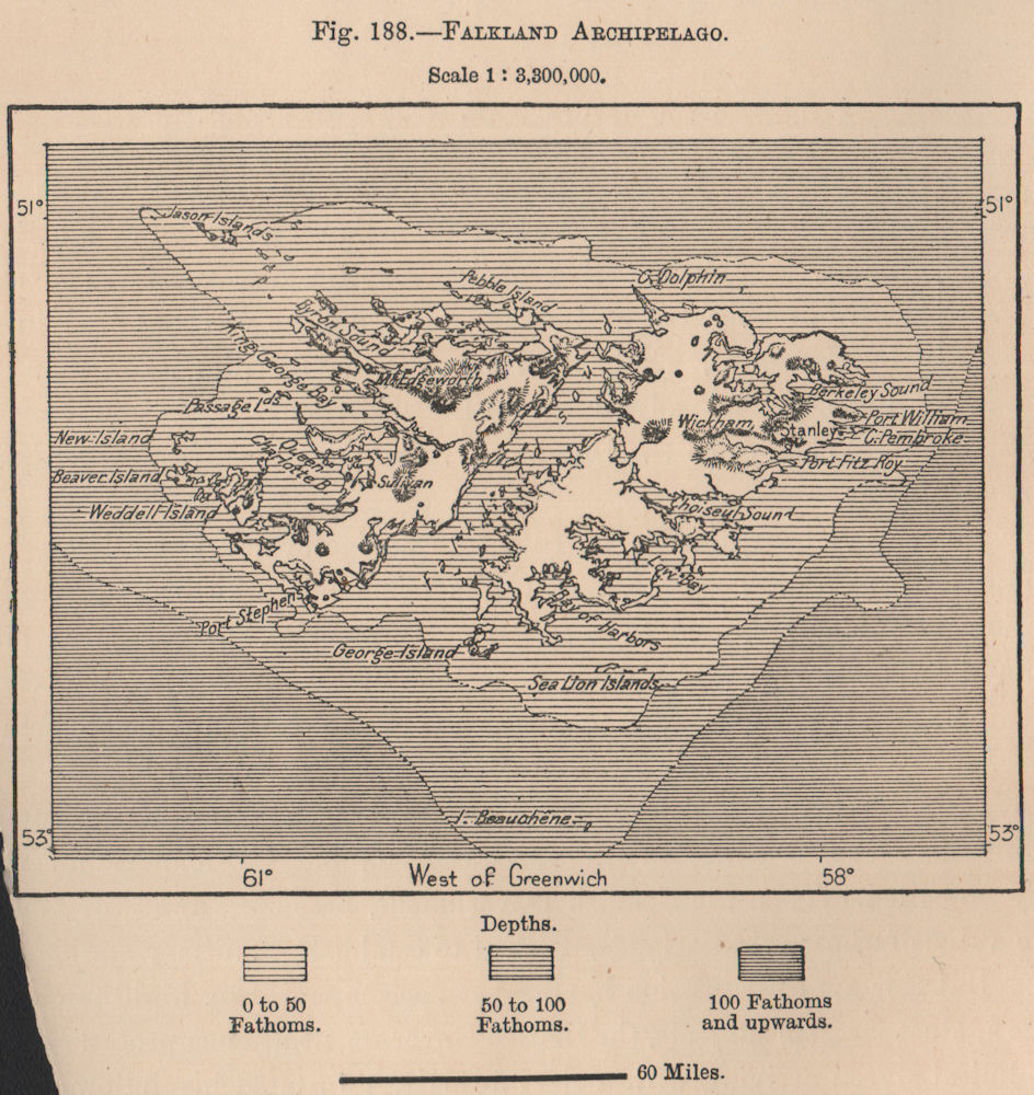 Falkland Archipelago. Falkland Islands 1885 old antique vintage map plan chart