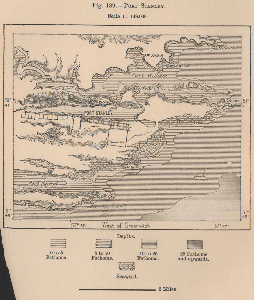 Associate Product Port Stanley. Falkland Islands 1885 old antique vintage map plan chart
