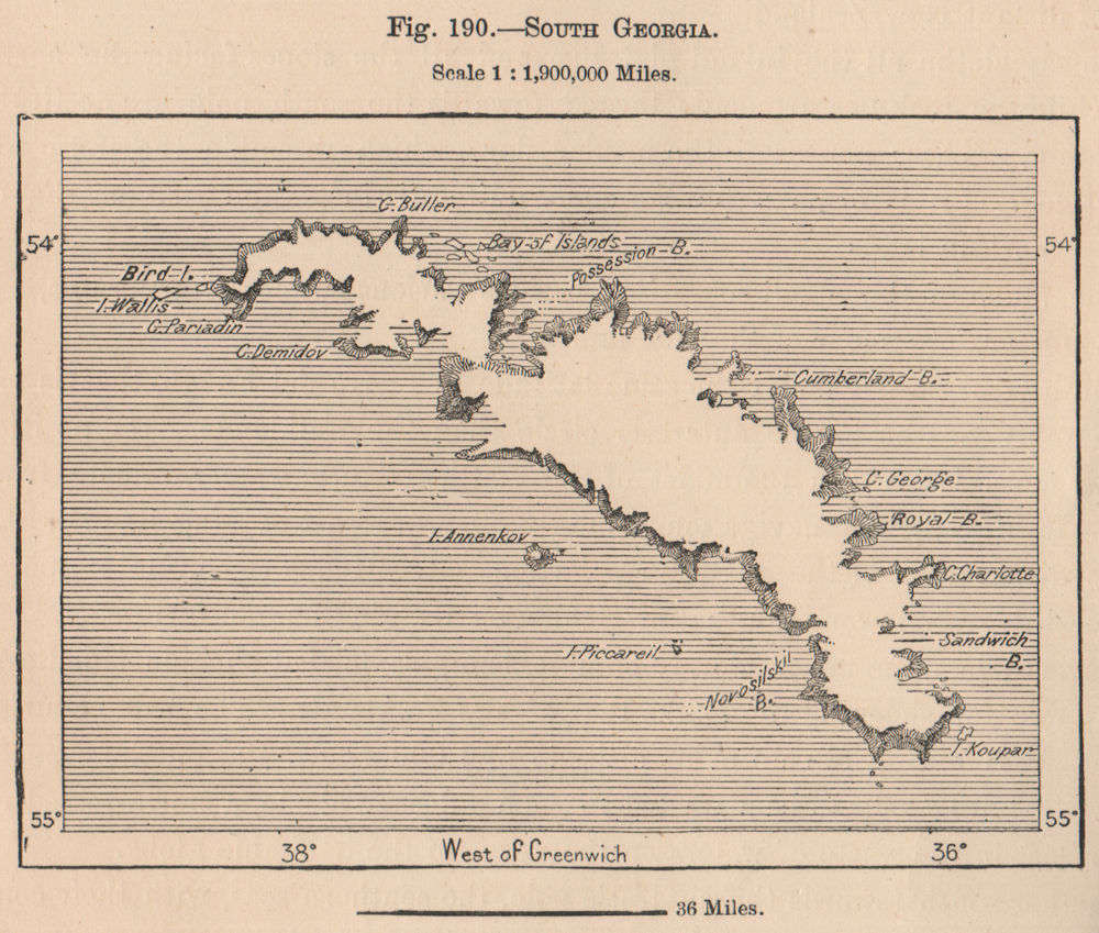 South Georgia. South Atlantic Ocean 1885 old antique vintage map plan chart