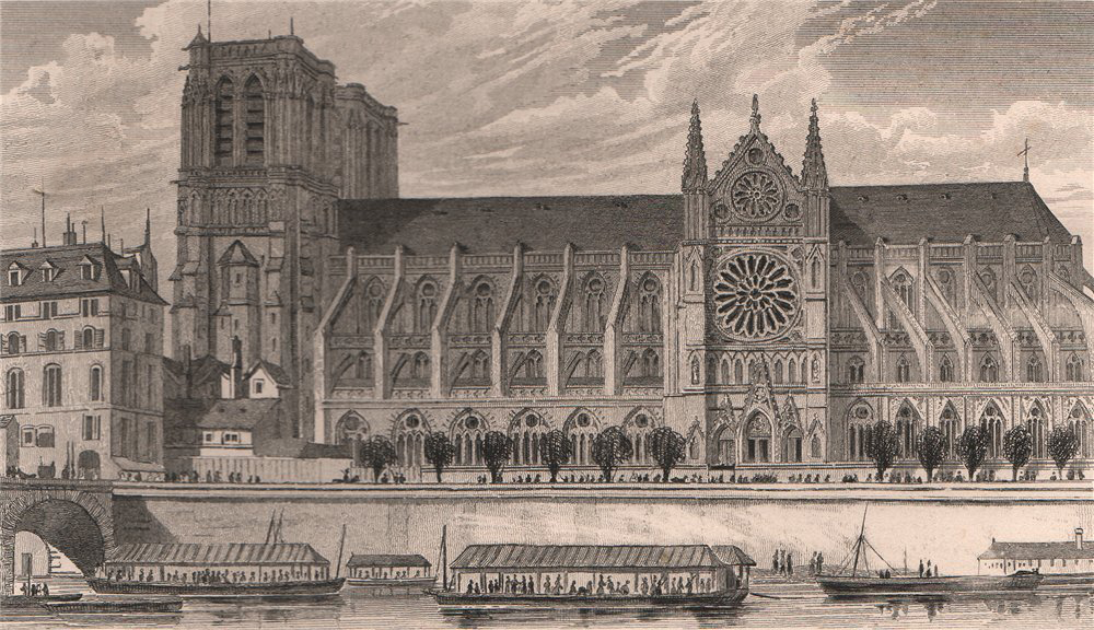 PARIS. Notre Dame (vue du midi). BICKNELL 1845 old antique print picture