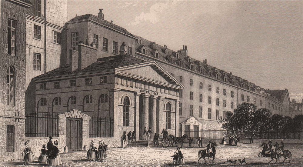 PARIS. Hospital de L'Hotel Dieu. BICKNELL 1845 old antique print picture