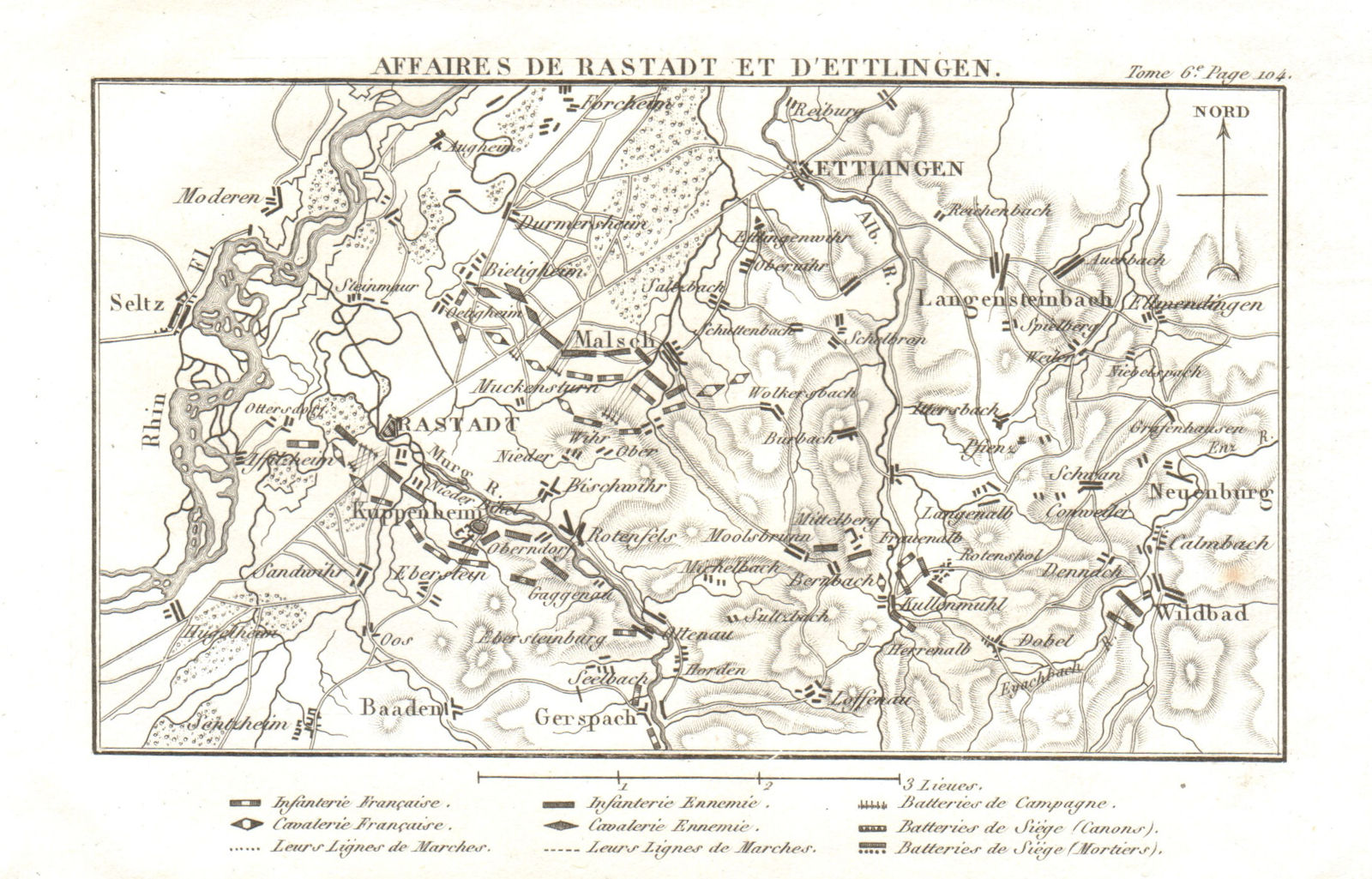Battles of Rastatt & Ettlingen/Malsch 1796. War of the First Coalition 1818 map