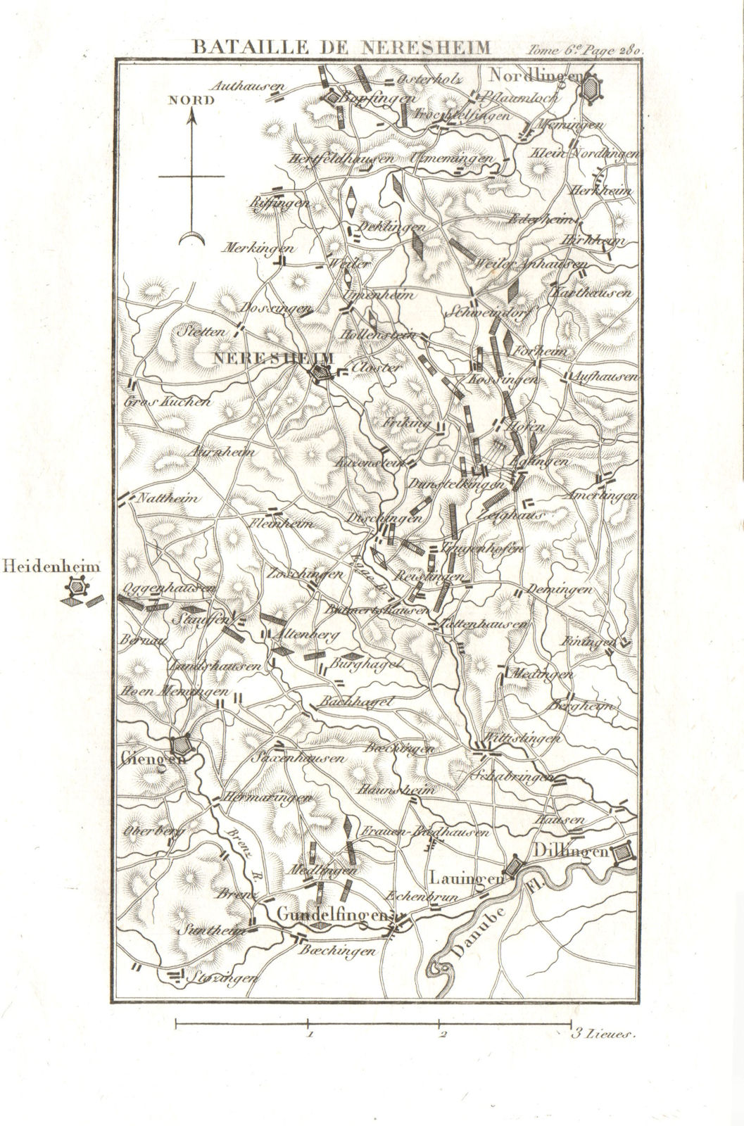 Battle of Neresheim 1796. War of the First Coalition. Baden-Württemberg 1818 map