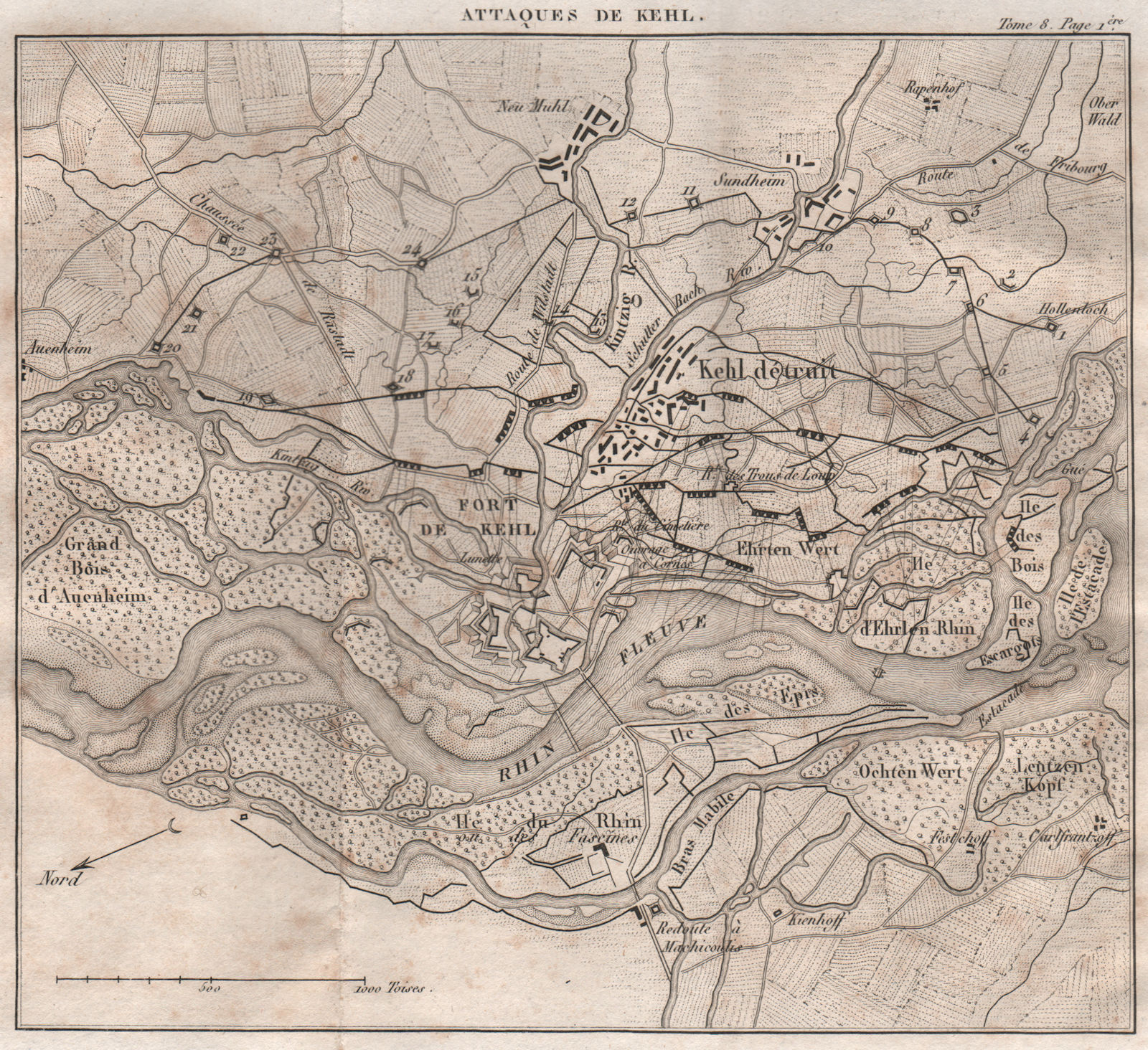 Associate Product Battle of Kehl 1796. War of the First Coalition. Baden-Württemberg 1818 map