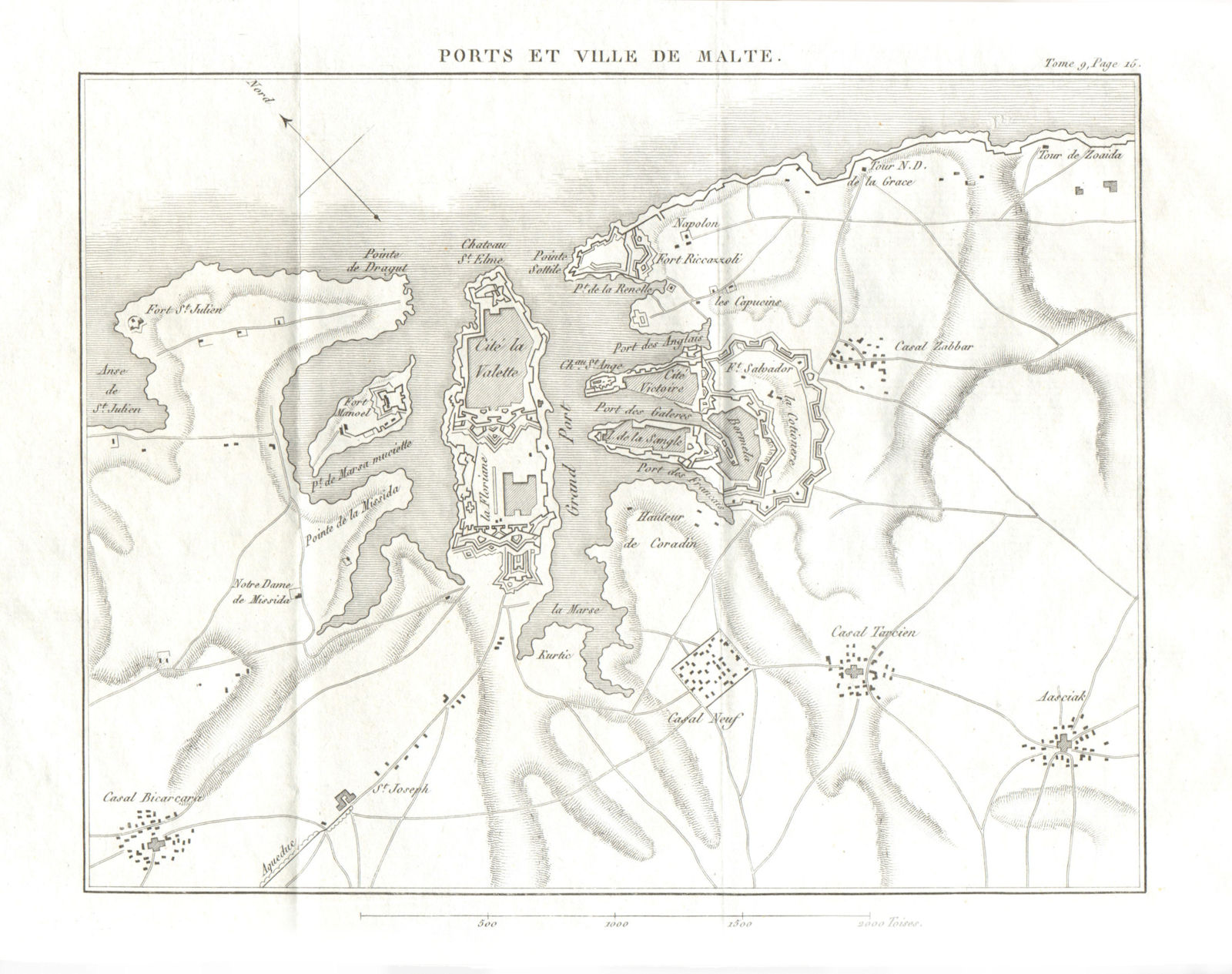 VALETTA, MALTA. Plan of the port, fortifications & city 1818 old antique map