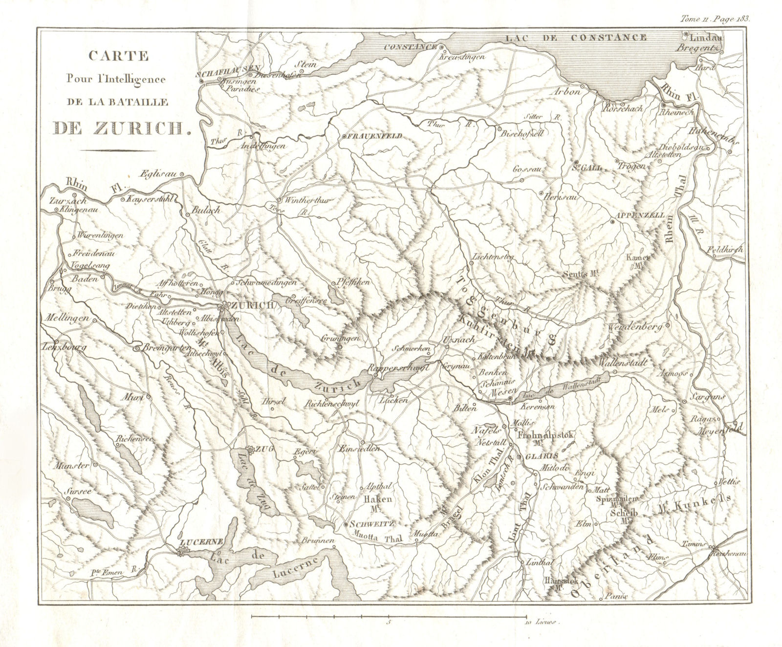 CENTRAL SWITZERLAND. Zurich Thurgau St Gallen Glarus Schwyz Zug 1819 old map