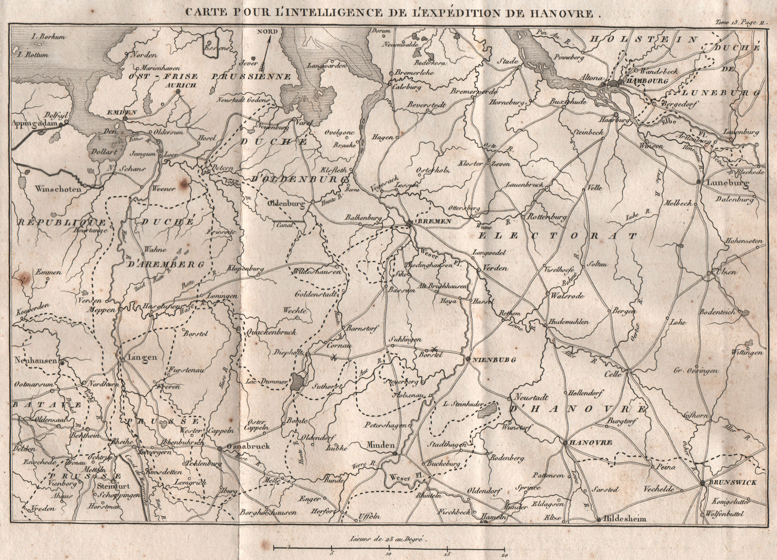 Associate Product NIEDERSACHSEN. Napoleonic battles. Hamburg Bremen Nienburg Emden 1819 old map