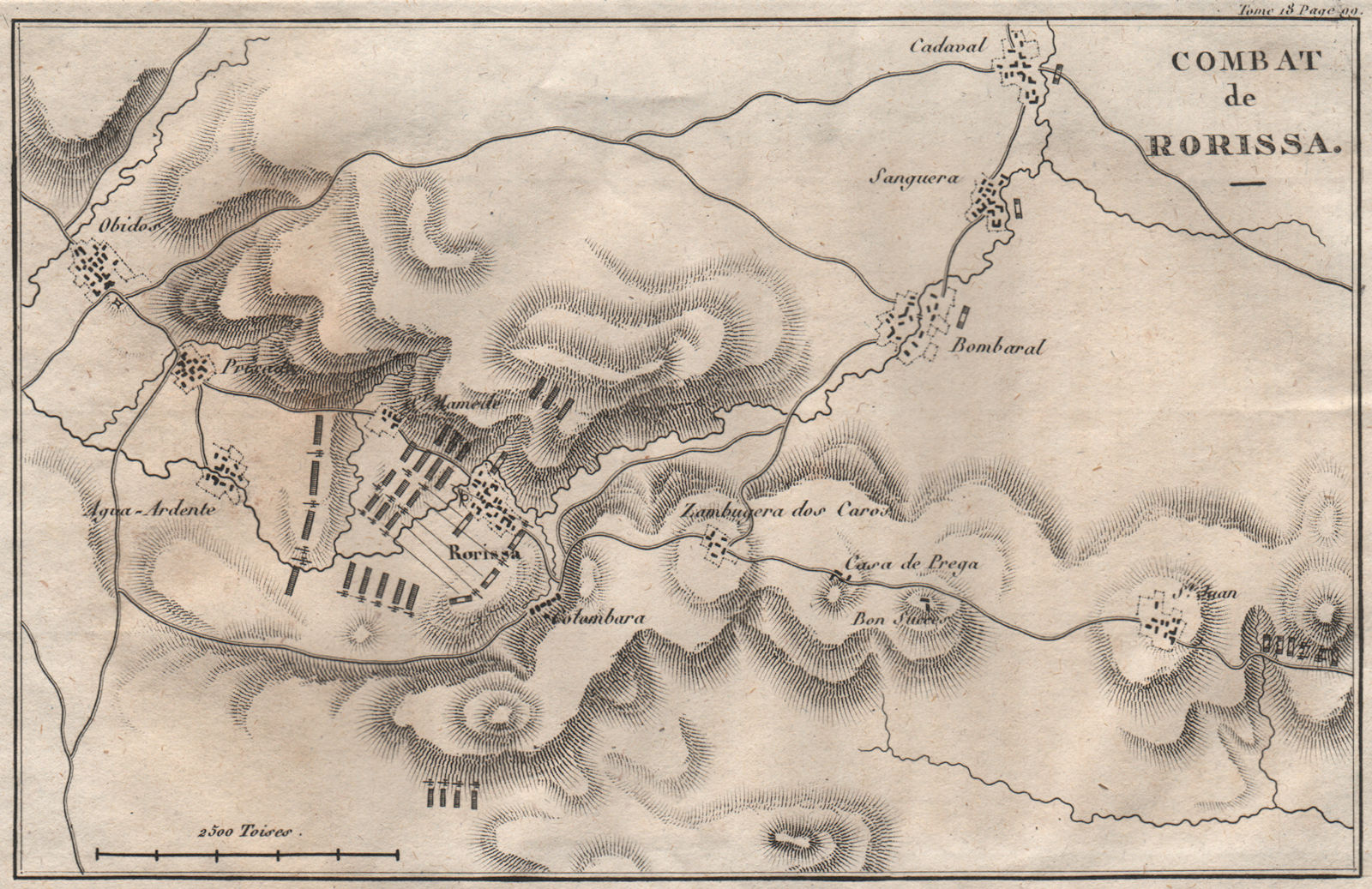 Associate Product Battle of Roliça (Rorissa) 1808. Obidos. Peninsula War. Portugal 1820 old map