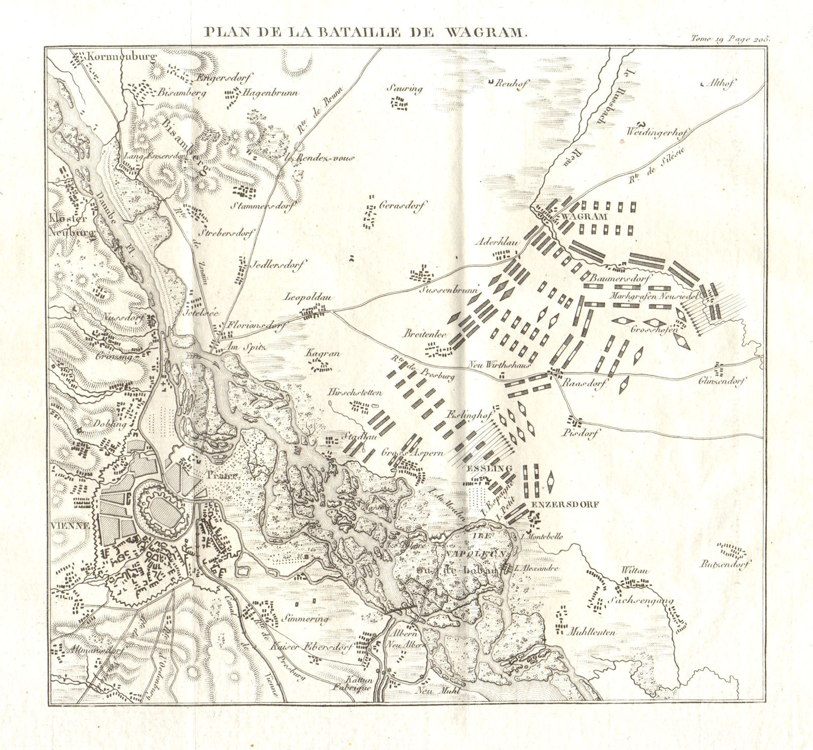 Battle of Wagram 1809. Vienna. War of the Fifth Coalition. Austria 1820 map