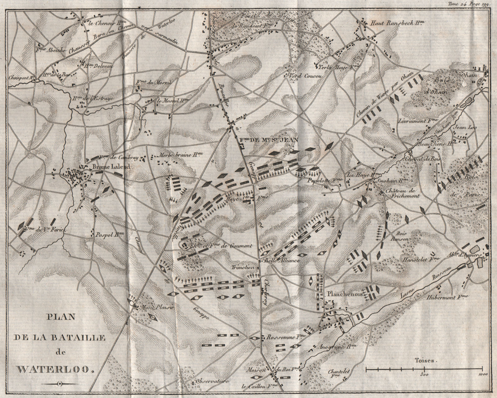 Plan of the Battle of Waterloo 1815. Belgium 1821 old antique map chart