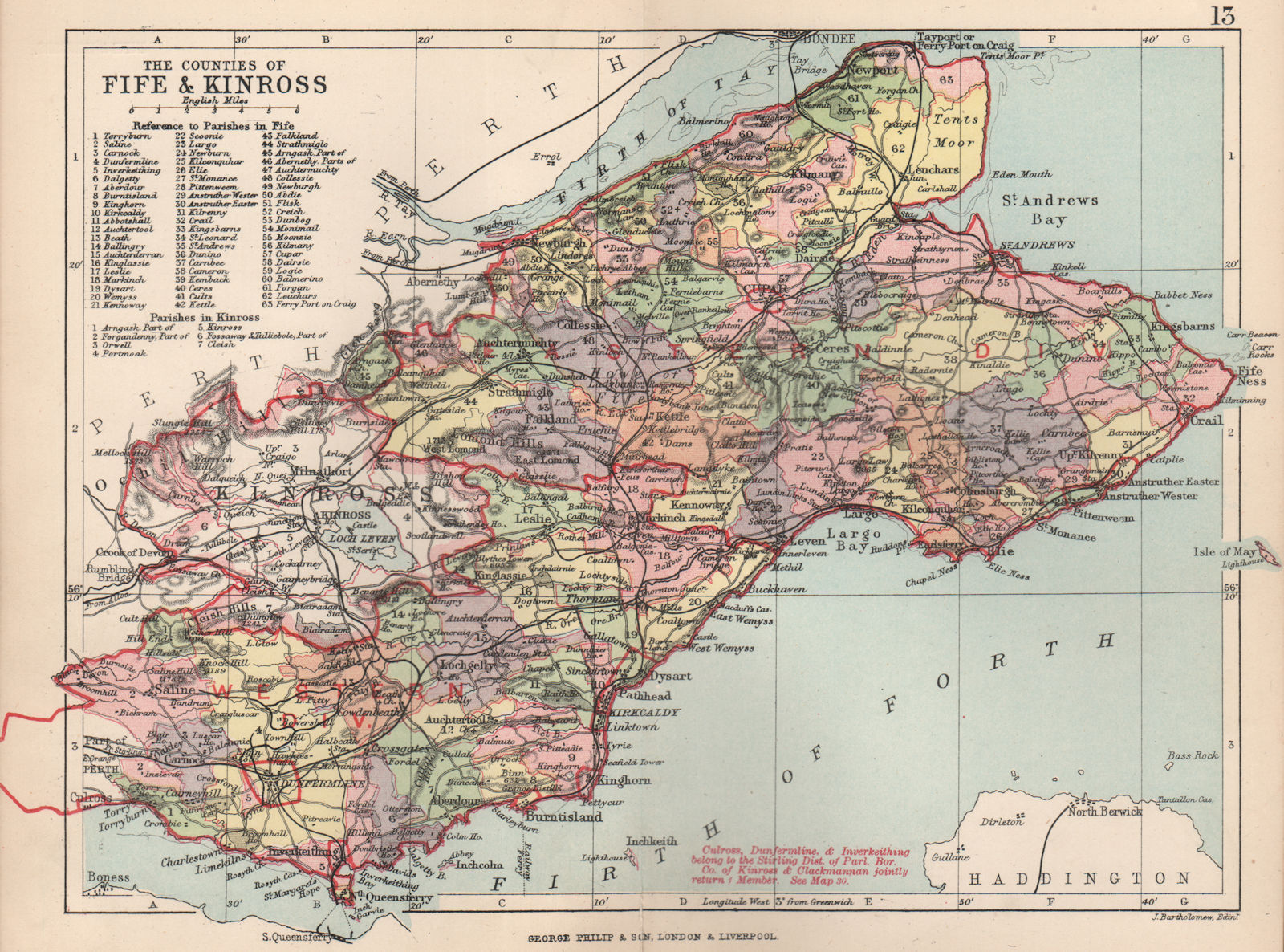 Associate Product 'The Counties of Fife & Kinross'. Kinross-shire. Parishes. BARTHOLOMEW 1891 map