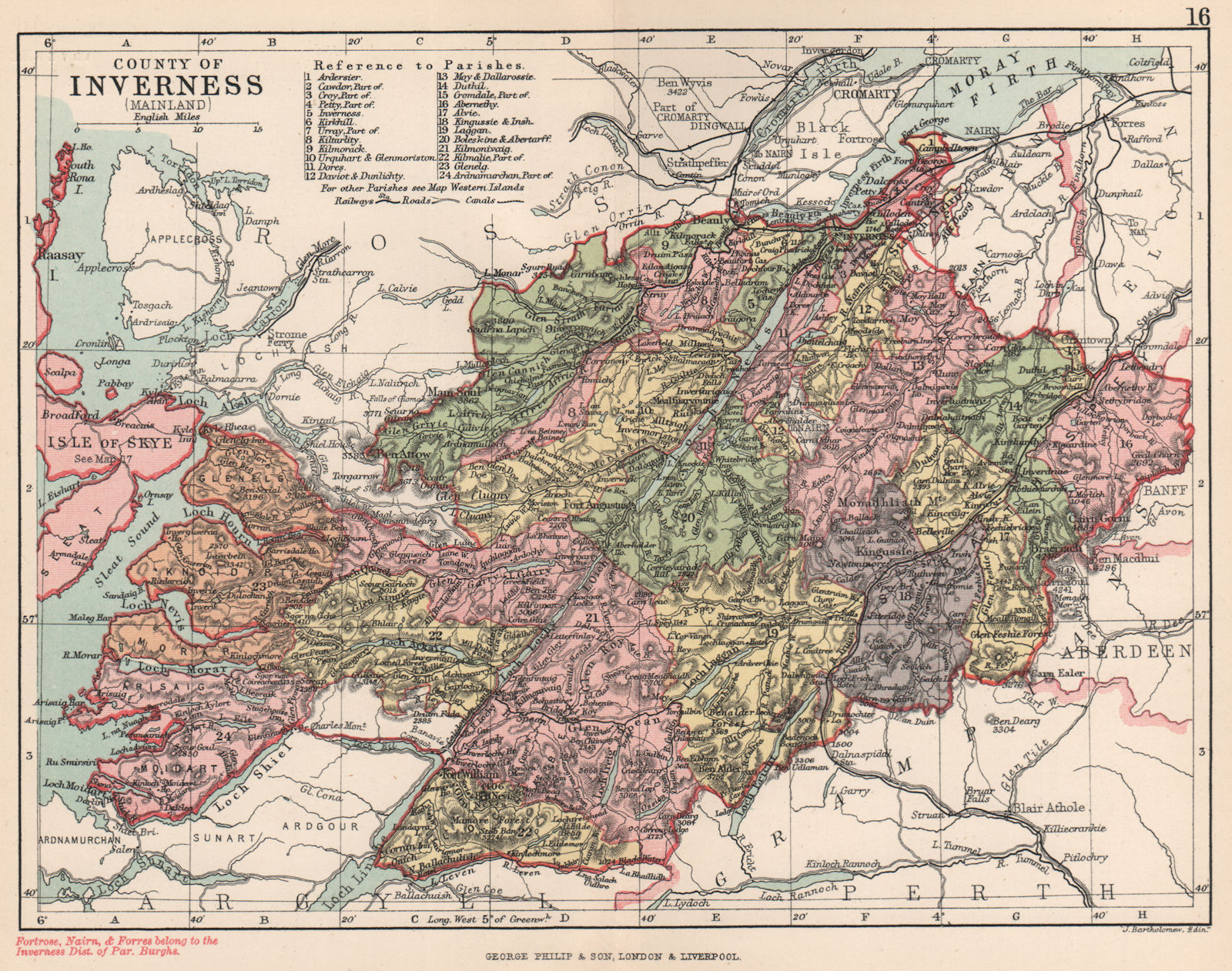 'County of Inverness (Mainland)' Inverness-shire. Parishes. BARTHOLOMEW 1891 map