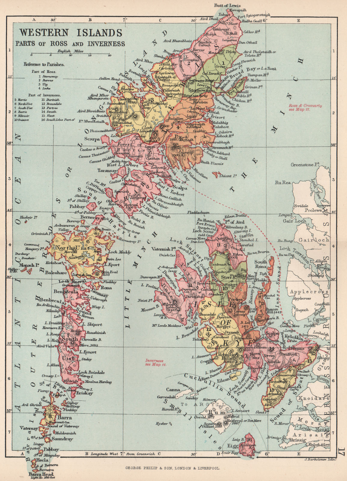 Associate Product 'Western Islands'. Ross-shire & Inverness-shire. Parishes. BARTHOLOMEW 1891 map