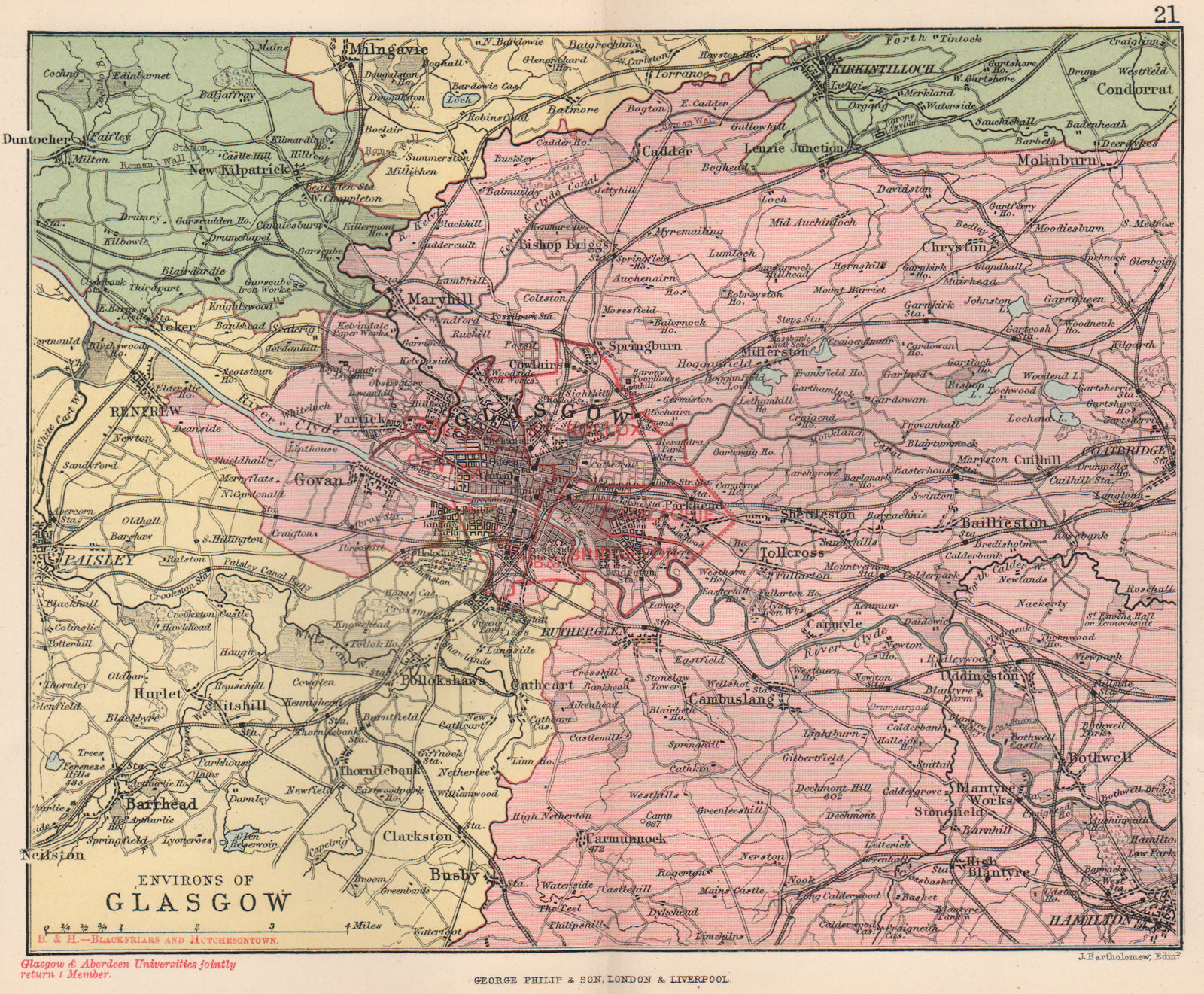 Associate Product 'Environs of Glasgow'. Parishes. BARTHOLOMEW 1891 old antique map plan chart