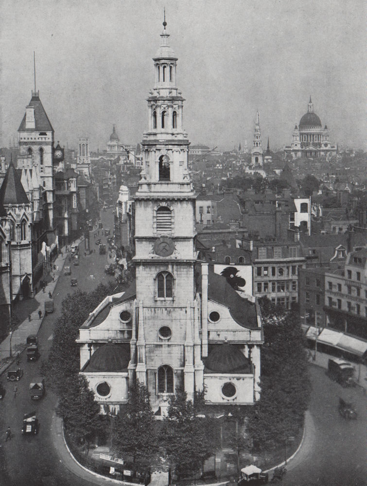 St. Clement Danes, Strand. E.O. HOPPÉ. London 1930 old vintage print picture